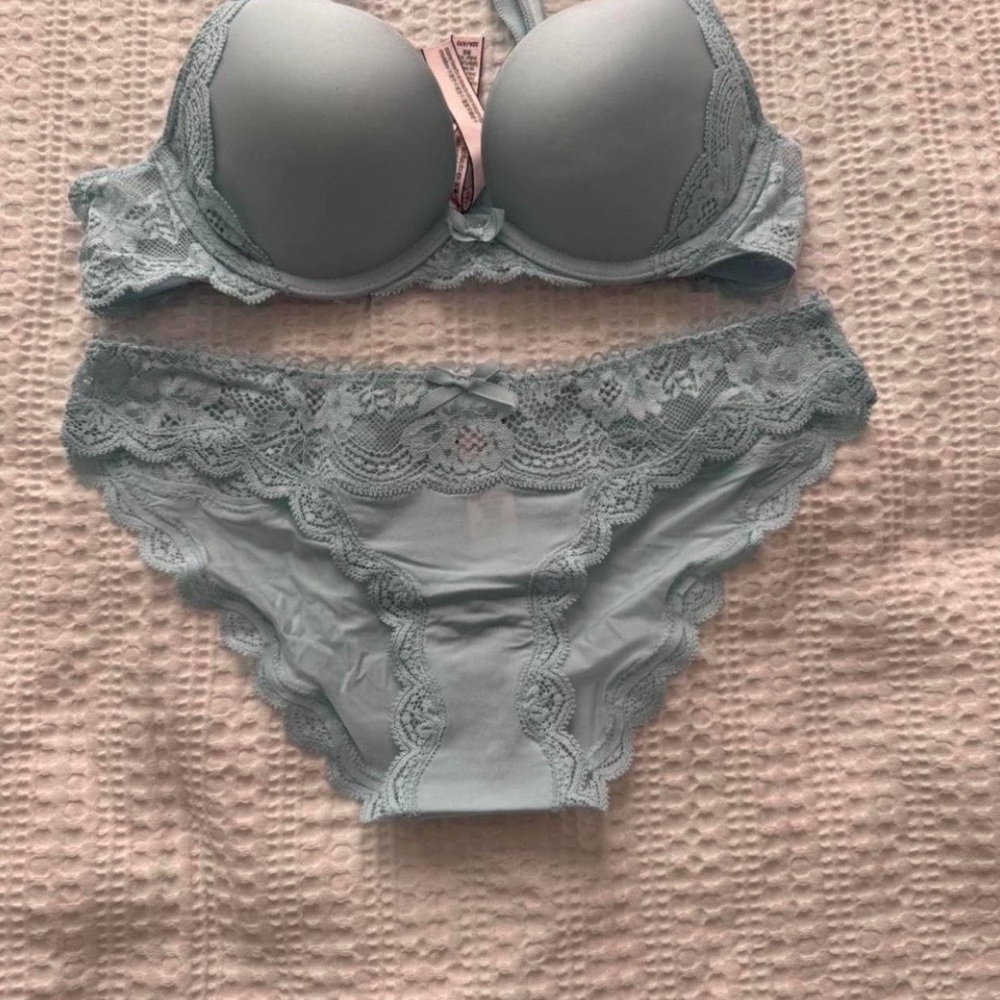 Victoria's Secret Gray Lace Bra and Panty Set